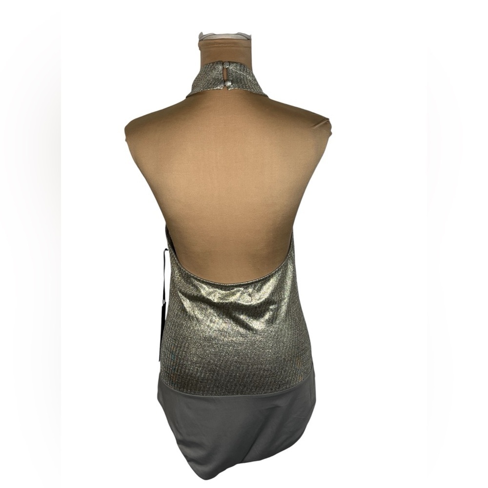 House of Harlow 1960 Metallic Silver Halter Bodysuit - Picture 4 of 16